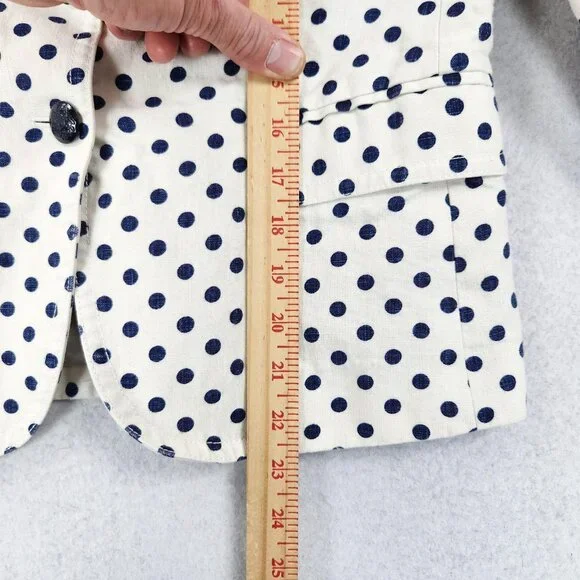 J Crew Jacket Womens 8 White Navy Blue Polka Dot Linen Schoolboy Blazer Career - Picture 7 of 15